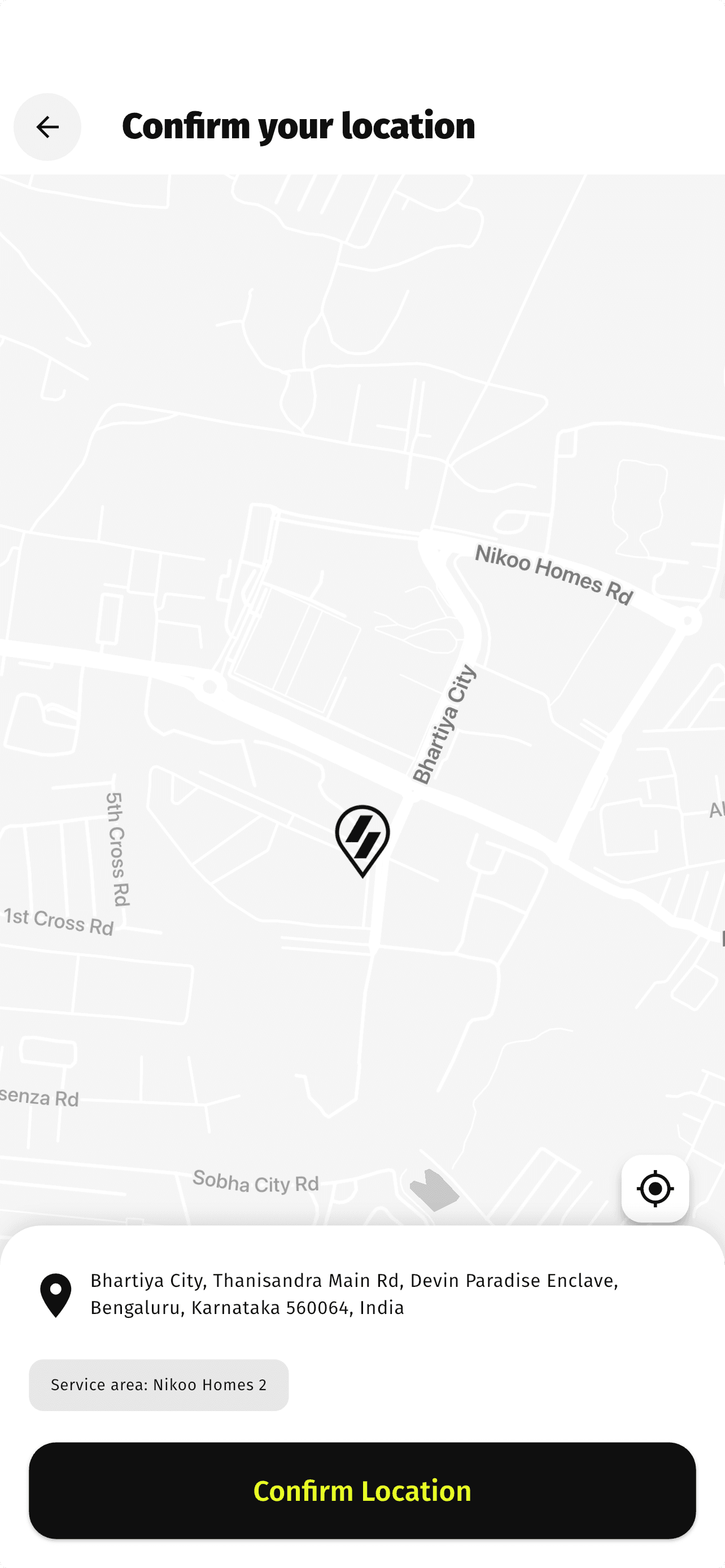 Staunch app — confirm your location on the map, service area Nikoo Homes 2